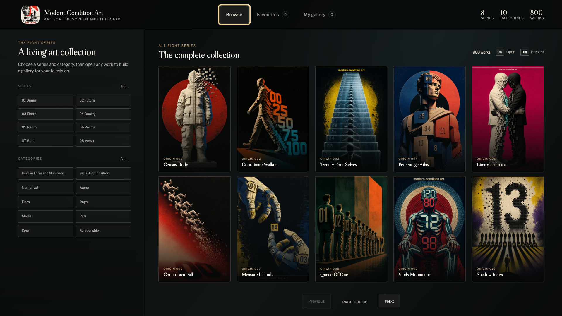 Development preview of the Modern Condition Art Samsung Smart TV catalogue